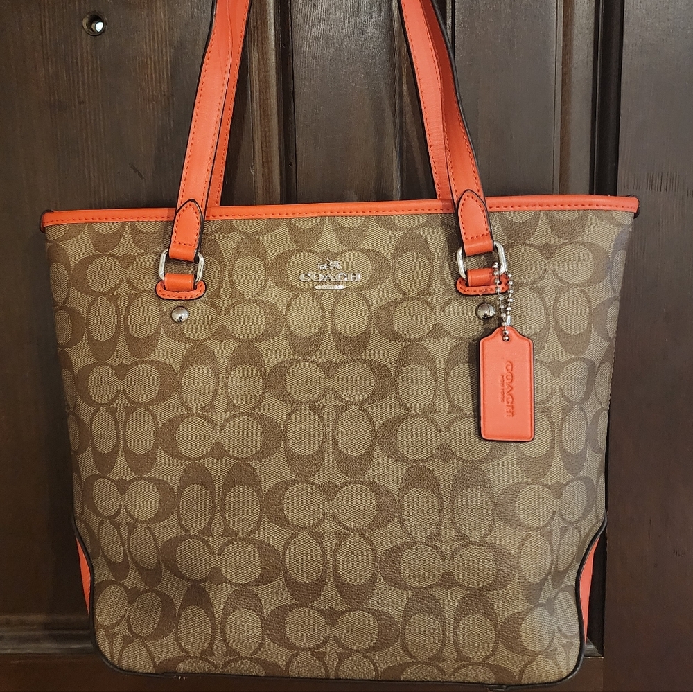 Coach signature coated canvas leather tote